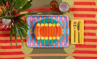 Colorful plates on table