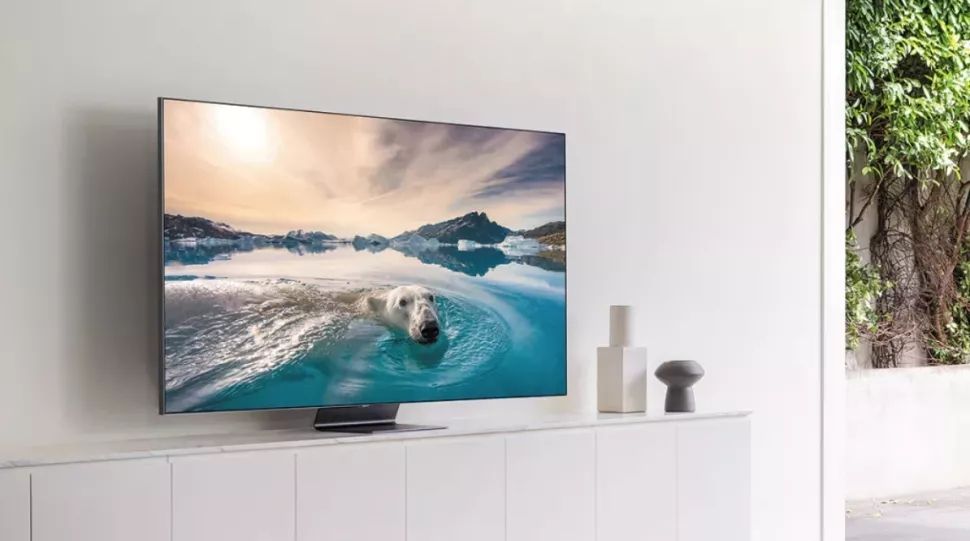 A Samsung TV in a white room