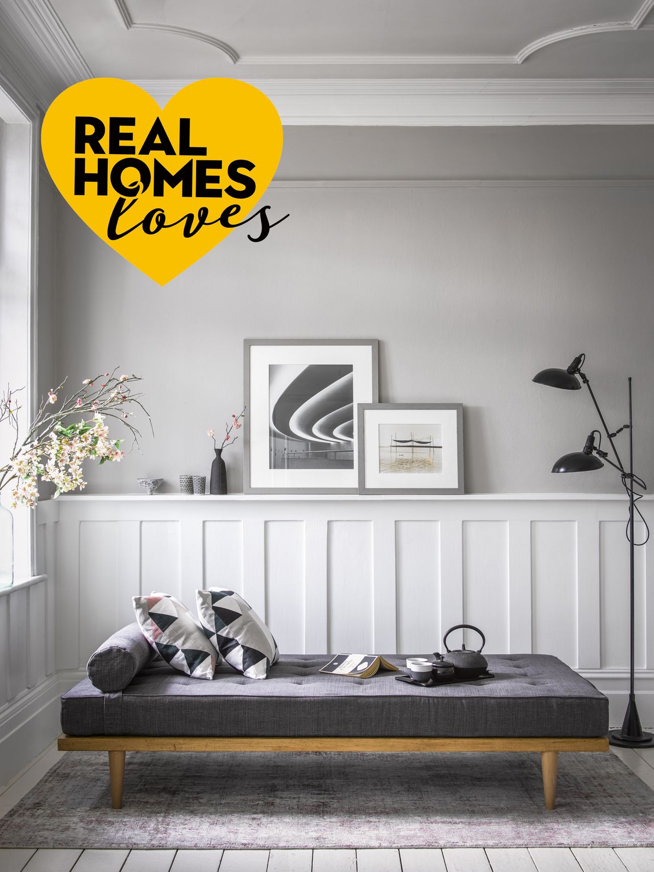 Grey day bed from sofa.com in a grey living room