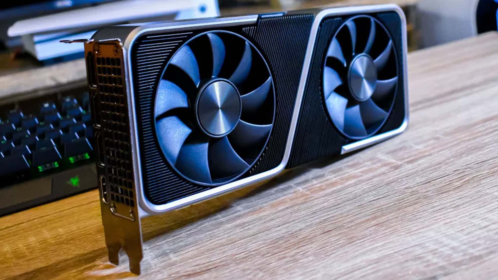 An Nvidia RTX 3070 on a wooden table