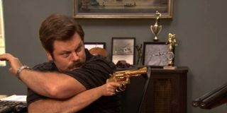 Ron Swanson with his olden revolver