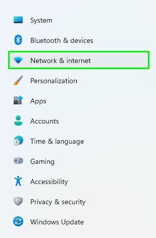Windows 11 network and settings tab, with "Network and internet" highlighted, demonstrating how to see your Wi-Fi password in Windows 11