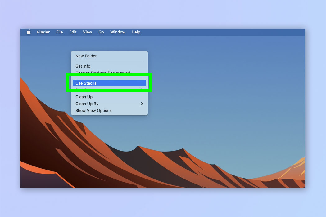 Снимок экрана, показывающий, как использовать стеки рабочего стола на Mac