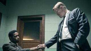 Bill O'Neal (Lakeith Stanfield) makes a deal with Roy Mitchell (Jesse Plemons) in Judas and the Black Messiah