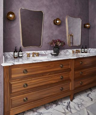 aubergine wall paint in bathroom