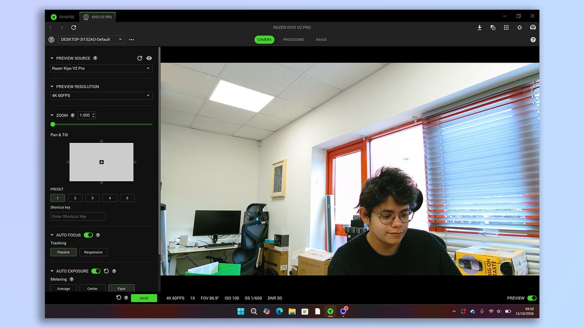 A screenshot of the Razer Kiyo V2 Pro's companion software