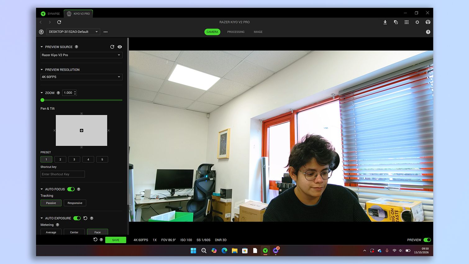 A screenshot of the Razer Kiyo V2 Pro's companion software