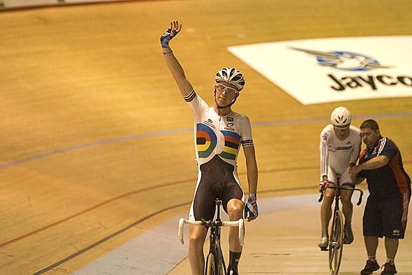 Cameron Meyer (Australia) celebrates his gold medal in the men