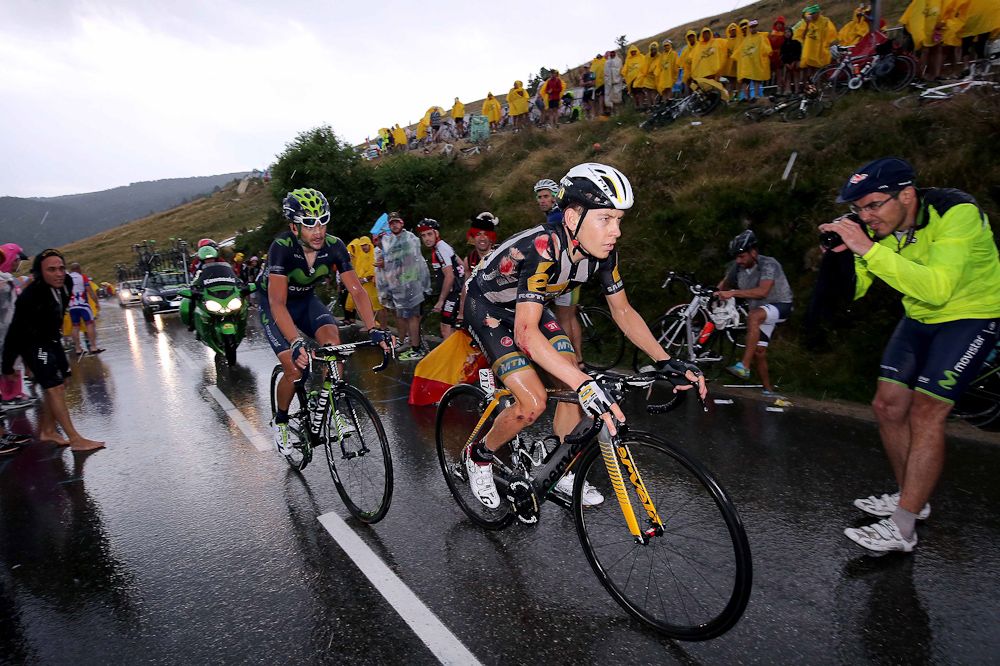 Louis Meintjes rides to the finish of stage 12.