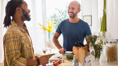 Couple preparing healthy foods to cut calories