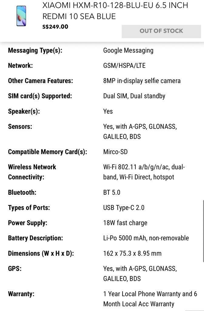 Xiaomi Redmi 10 Leaked specs