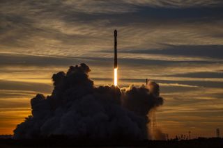 A SpaceX Falcon 9 rocket launches 21 Starlink "V2 mini" satellites from Cape Canaveral Space Force Station in Florida on Feb. 27, 2023.