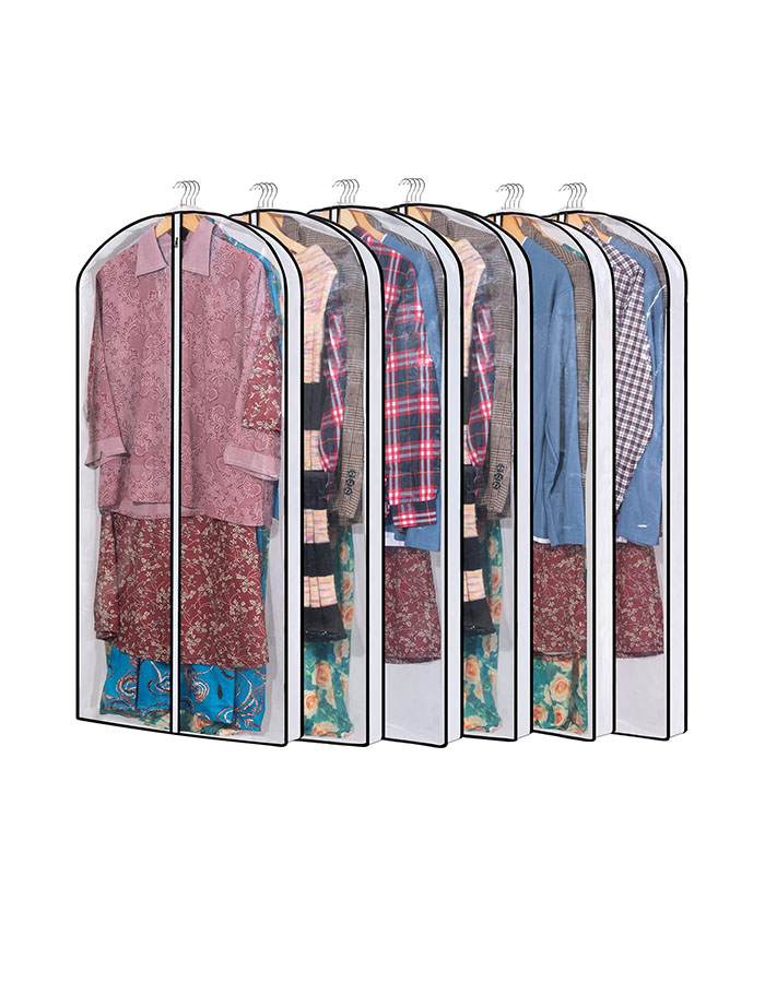 Mskitchen Hanging Clothes Storage With 4&quot; Gusseted Garment Covers (set of 6) - Clear Suit, Gown, Long Coat, Dress Protectors for Closet - 24&quot;x 50&quot;x 4&quot; / 6 Pack