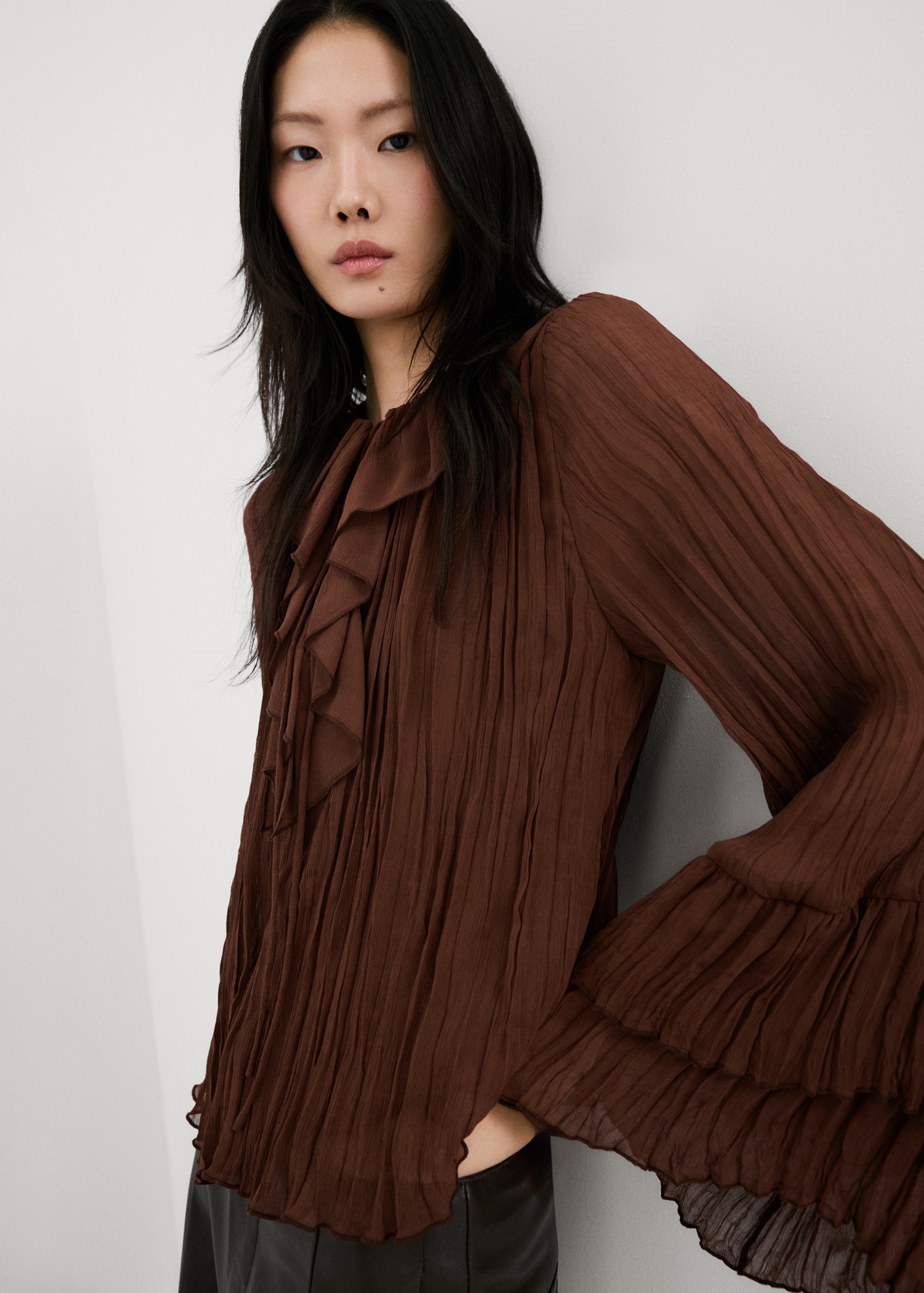 Ruffled Chiffon Blouse - Women | Mango United Kingdom