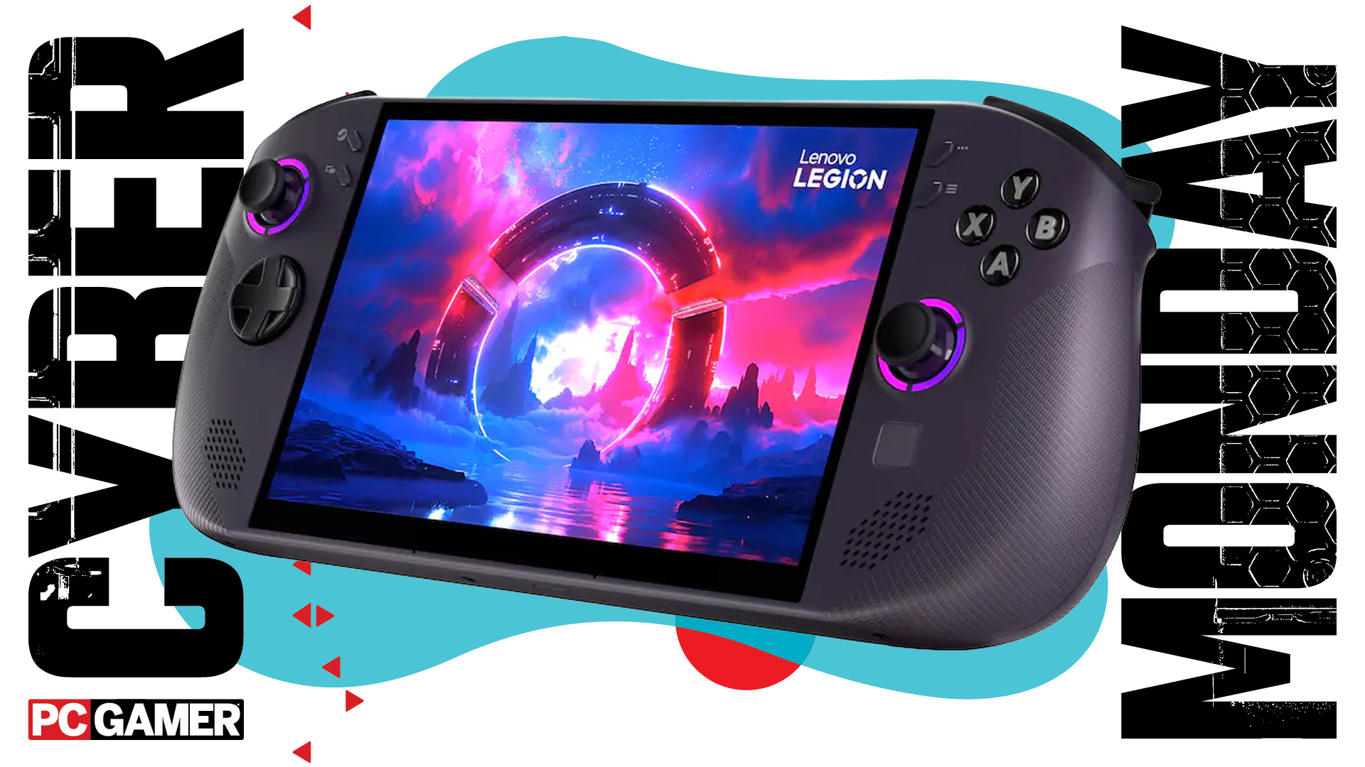 Legion Go S on a blue Cyber Monday background.