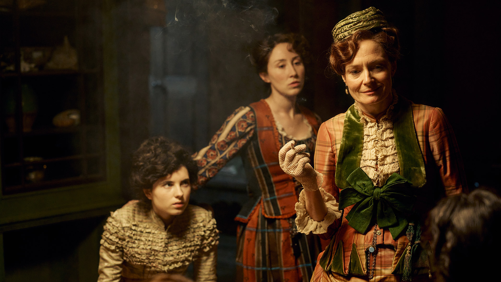 Darci Shaw as Alice, Erin Doherty as Mary and Catherine McCormack as Sophie in A Thousand Blows season 2