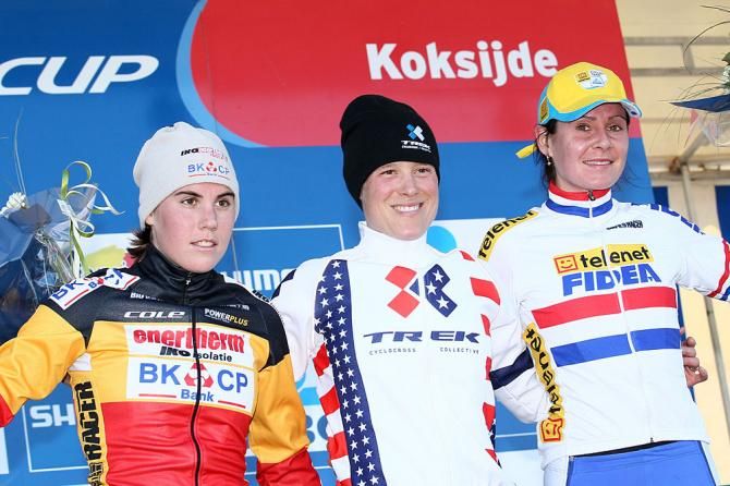 Elite women's podium at Koksijde World Cup (L-R): Sanne Cant, Katie Compton and Nikki Harris