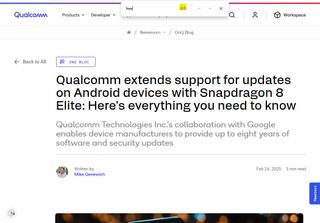 A search for the word free in Qualcomm's eight-year update pledge announcement.