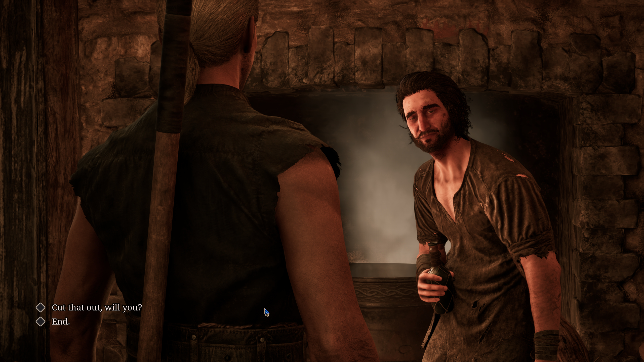 Gothic Remake New Camp: A player speaking to Rayk, a drunkard, in the tavern.
