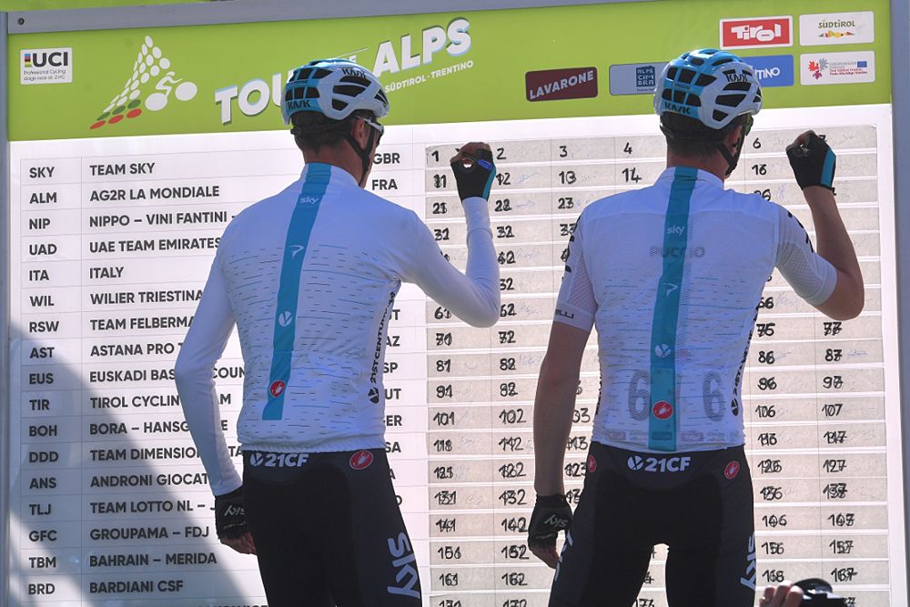 Team Sky sign on at Tour of the Alps stage 2