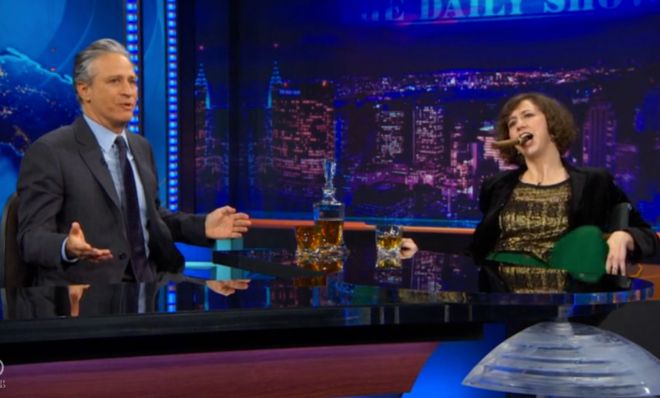 Jon Stewart and Kristen Schaal