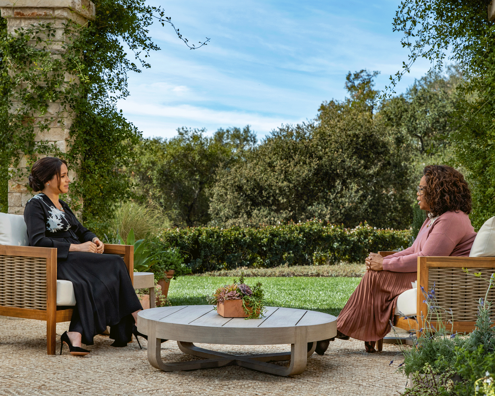 garden furniture from oprah's interview, meghan interview, harry interview, meghan and harry interview