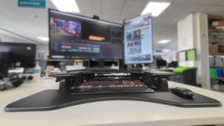 The Varidesk pro plus front on, lowered.