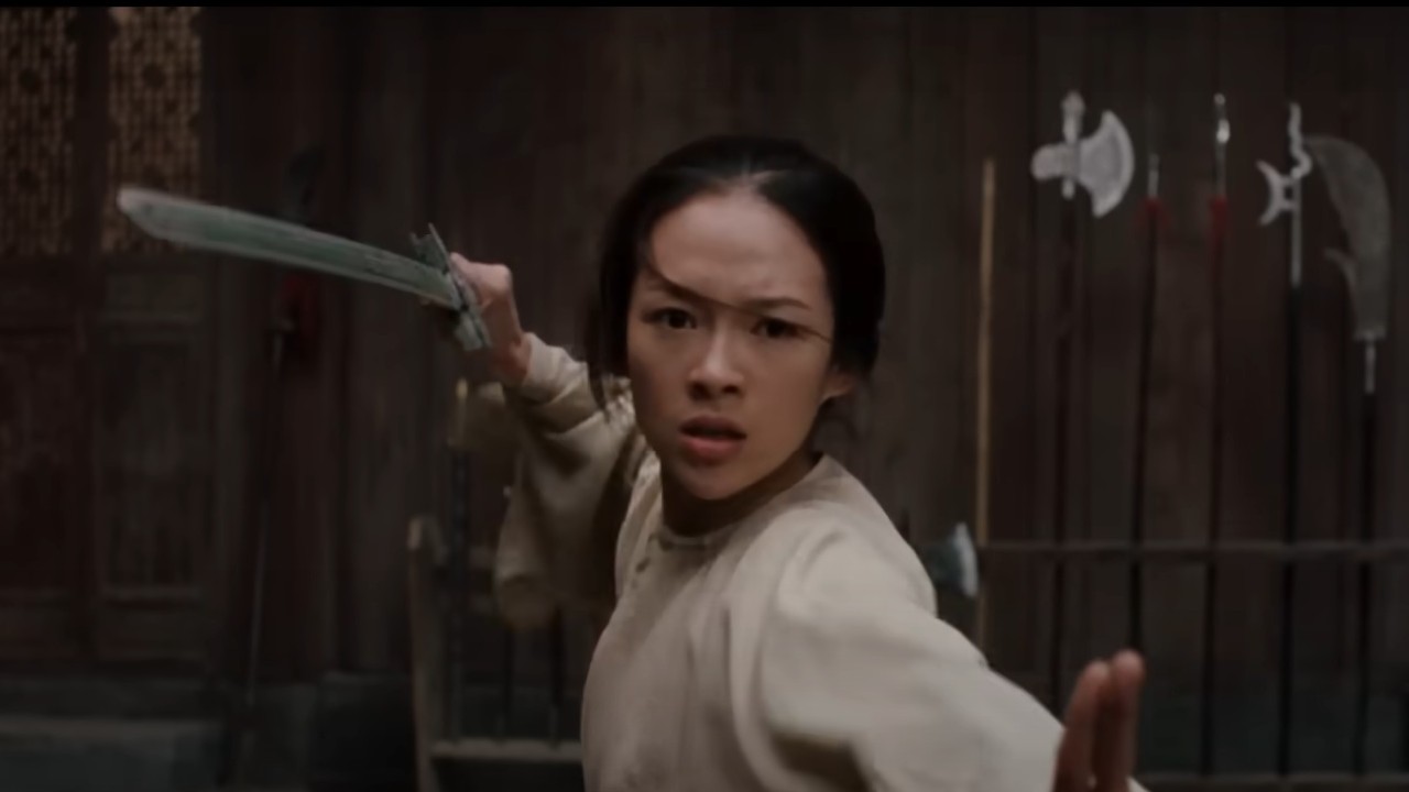 Zhang Ziyi with a sword ready in Crouching Tiger, Hidden Dragon