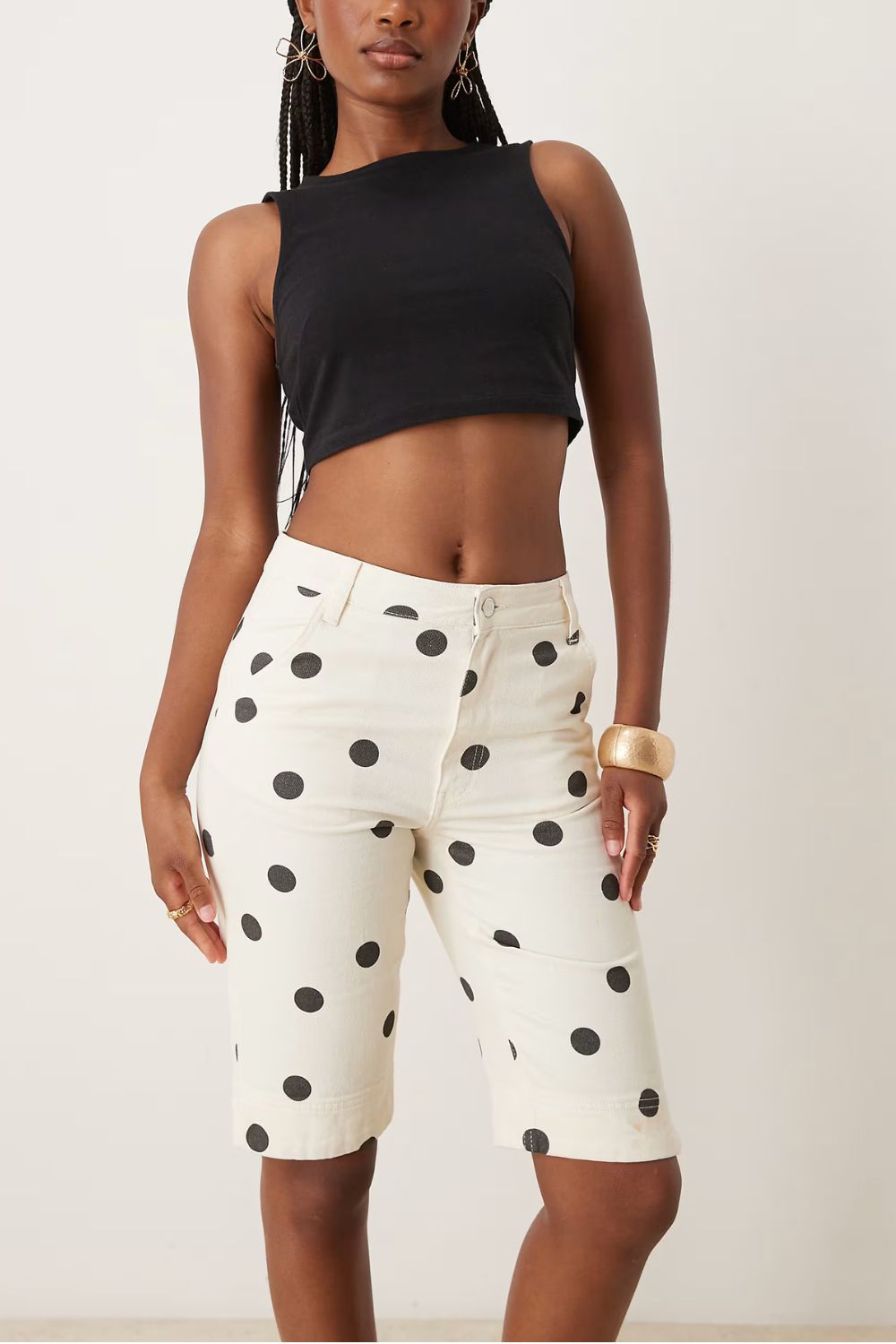 ASOS denim capri in mini polka dot