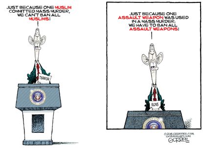 Political Cartoon&nbsp;U.S. Obama Muslims Assault Weapons Ban