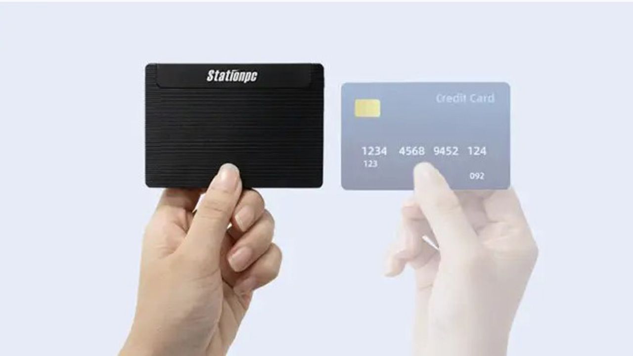 A Station M2, left, and a credit card