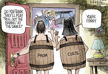 Political Cartoon U.S. Prom costs barrel dance