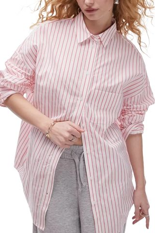 Oversize Stripe Cotton Button-Up Shirt