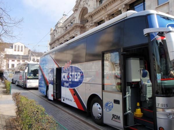 Quick Step, Omega Pharma-Lotto and BMC's team buses benefited from a police escort to the start