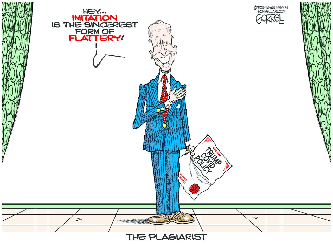 Political Cartoon U.S. biden trump covid policy