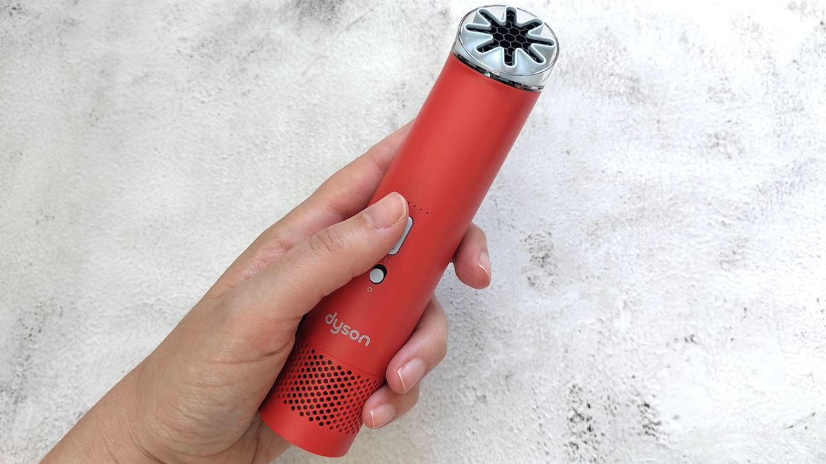 Dyson fan in reviewer's hand