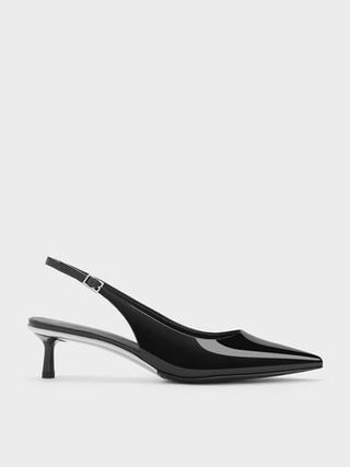 Curtis Patent Pointed-Toe Kitten-Heel Slingback Pumps