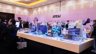 MSI CES 2023 laptops booth.