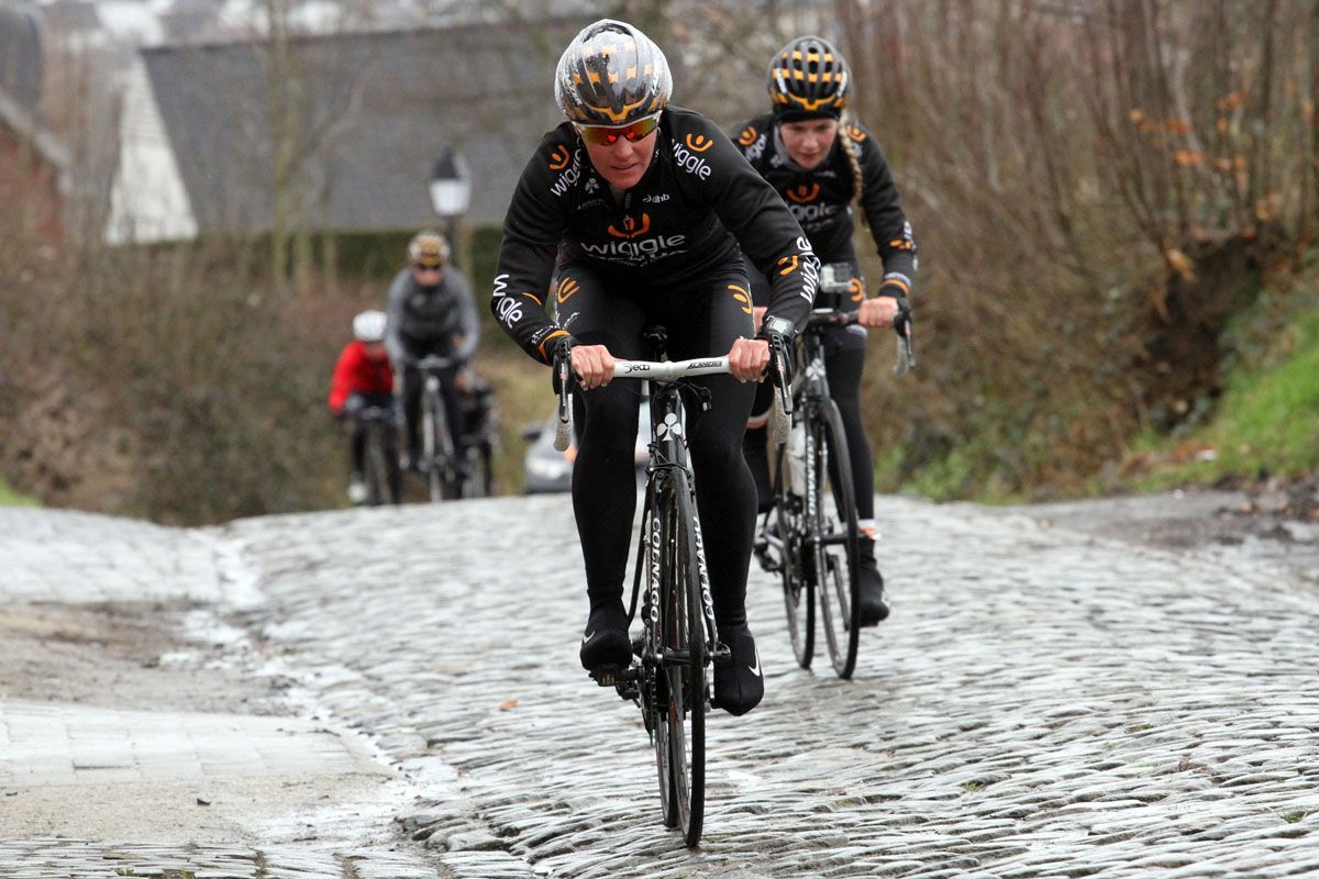 Team manager Rochelle Gilmore also gets on the bike