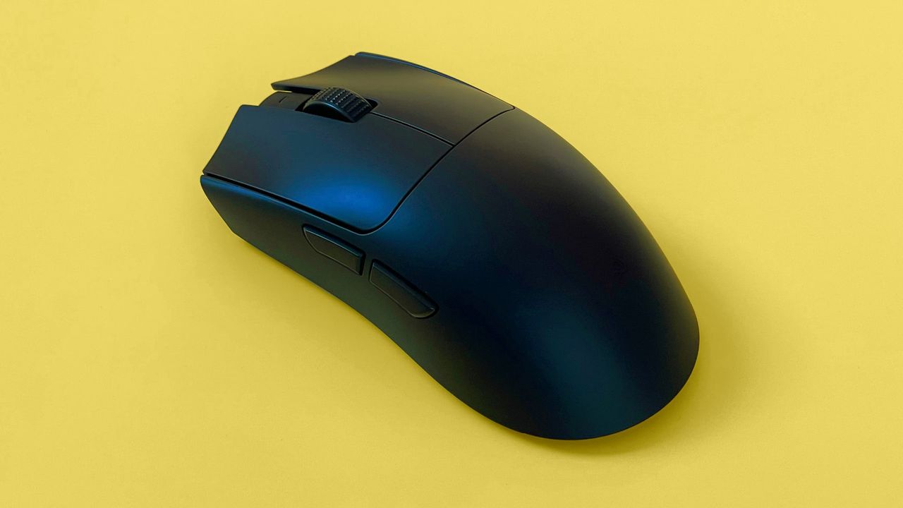 The Razer Viper V3 Pro mouse against a yellow background.