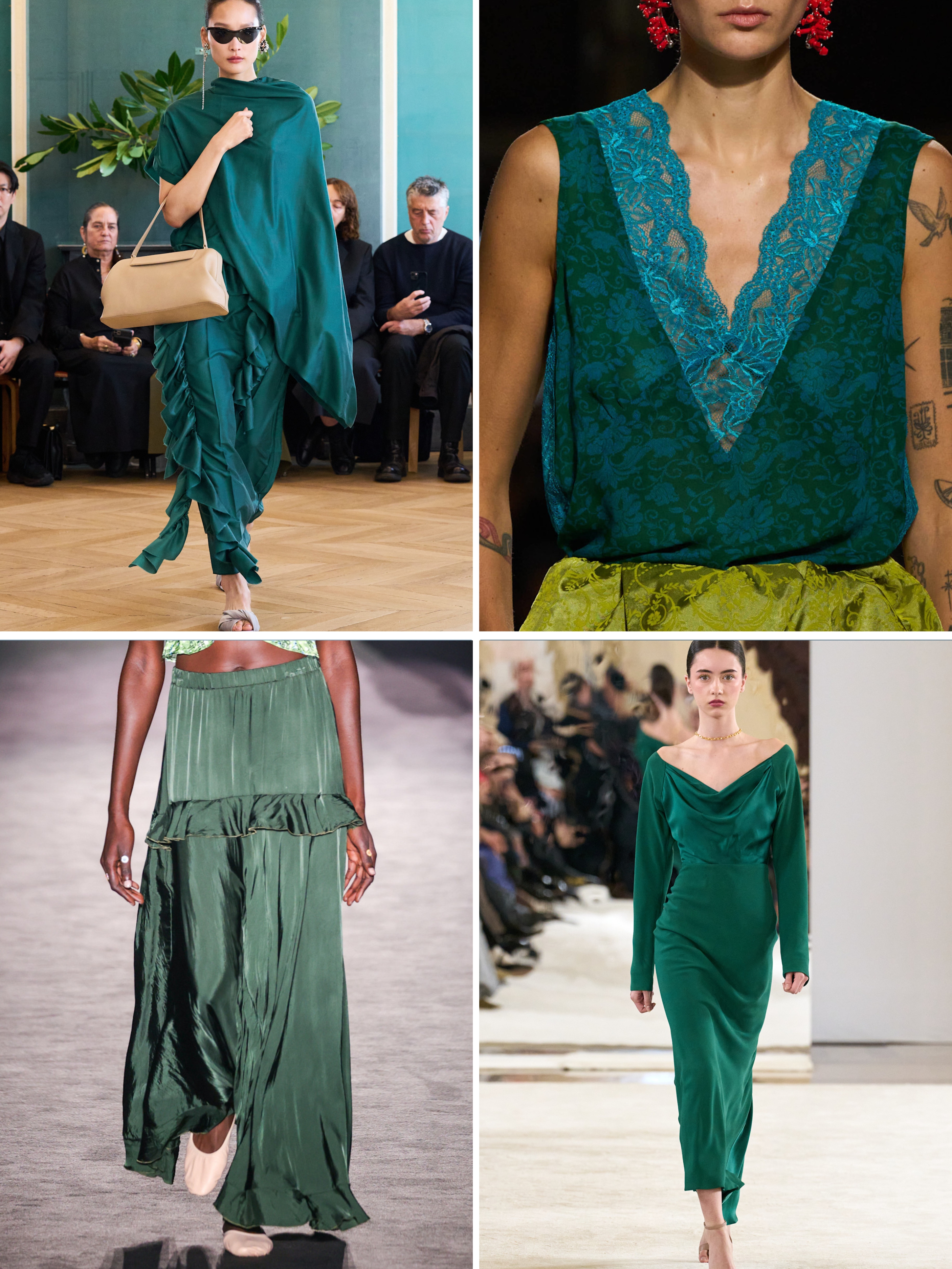 Summer 2025 Fashion Colour Trends: A selection of models wear teal on the spring/summer 2025 runway