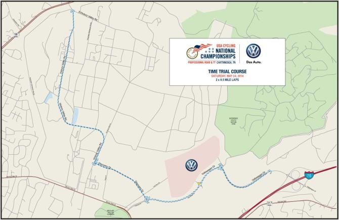The map of the 2014 USA Cycling Pro Time Trial Championship