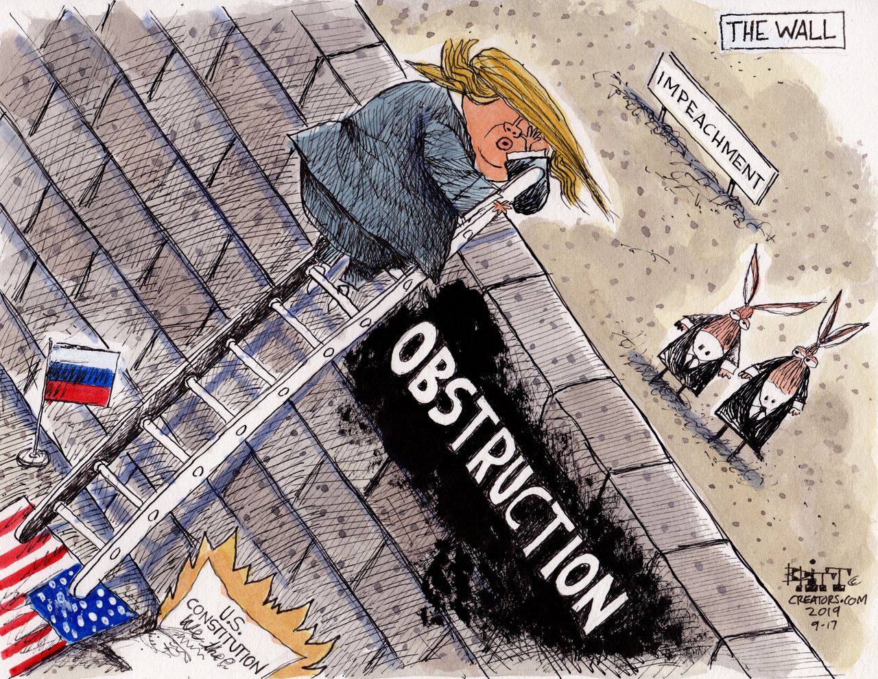 Political Cartoon U.S. Trump Impeachment Wall