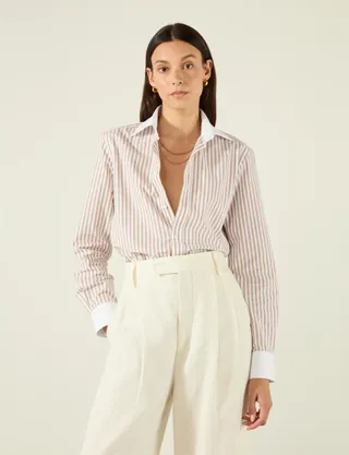 The Boyfriend Contrast: Fine Poplin, Latte Stripe