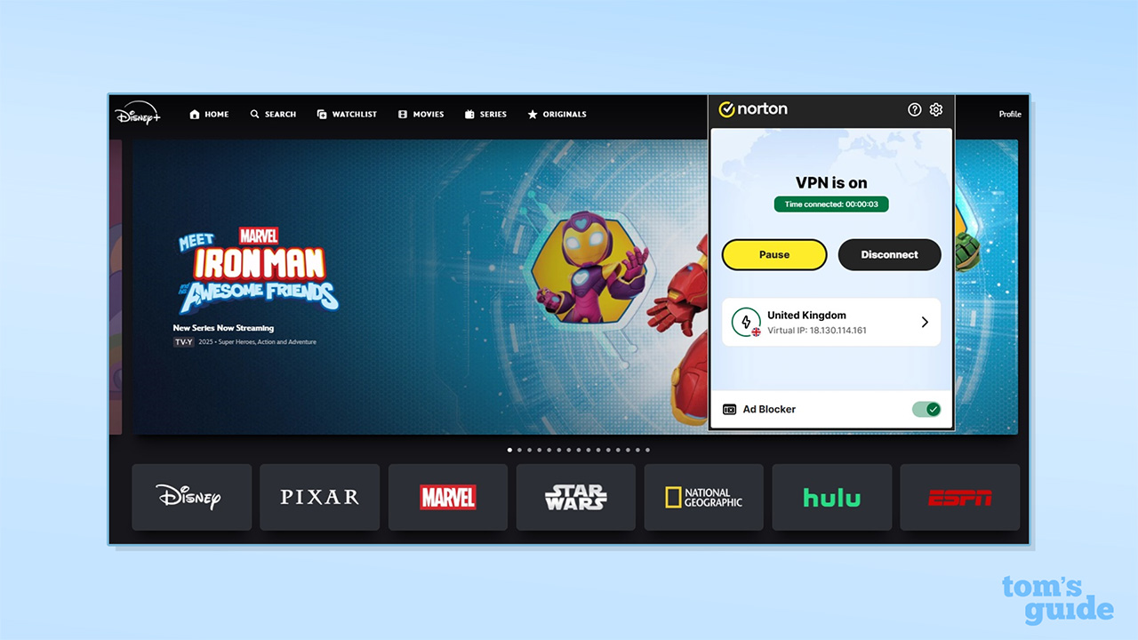 Screenshot of Norton VPN's browser extension
