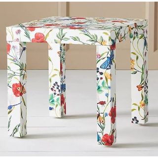 Colorful and patterned side table.