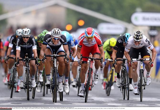 The final sprint to the line in the 2014 Tour de France