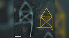 One-line drawing of a complex pattern with rectangular and 45&deg; angles as well as multiple line crossings. The inset shows the intended result (Das Haus vom Nikolaus).
