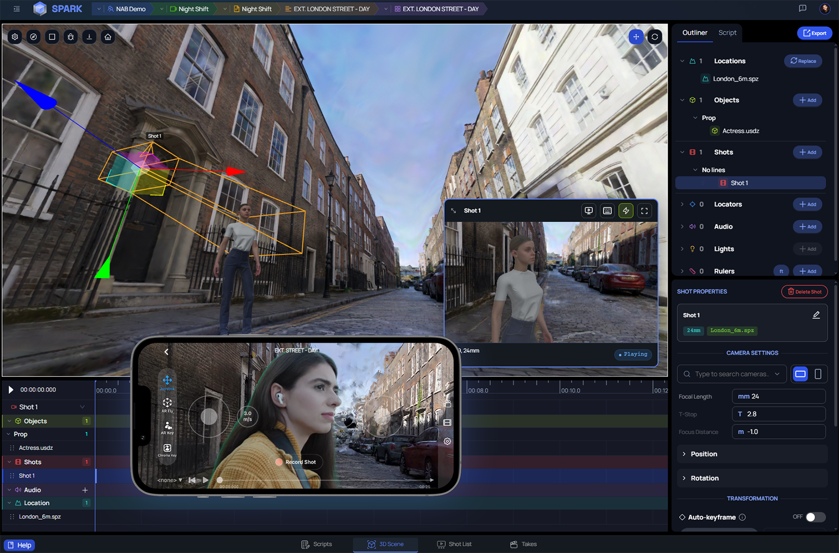 Scenes from a virtual filming app
