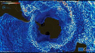 The Antarctic Circumpolar Current is modelled based on data from the European Copernicus Earth observation program.